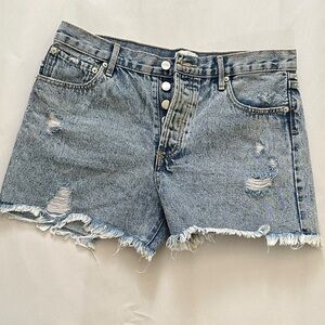 Blue Ivy Jean Shorts Denim Raw Hem Distressed Beachy Grunge Button Fly Cotton L